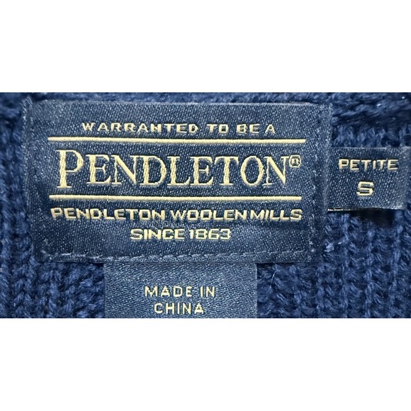 Pendleton Cable Knit Sweater Navy Blue Cotton Cashmere Blend Small Petite - Picture 3 of 5